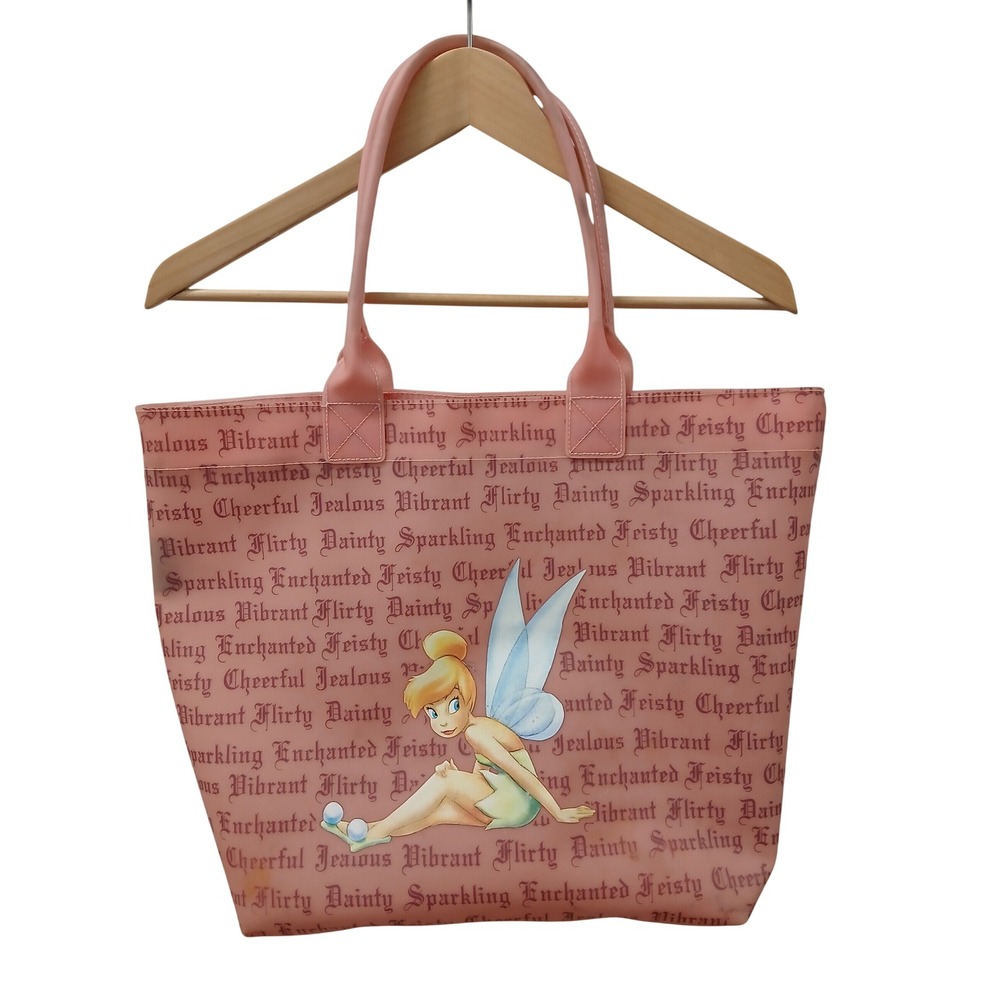 Disney Tinker‎ Bell Pink PVC Tote Bag Script Print Fairy Graphic DC50785WM